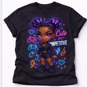 Cute But Competitive Graphic Tee - Black with Purple Accents